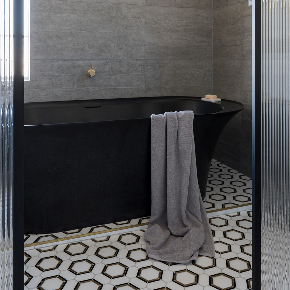 Re-Use Malta Grey / Stoneage Brass/Marble Hex Mosaic